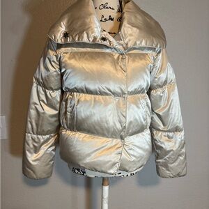 Metallic Silver Jacket Shiny Down-Filled Bubble Coat XS